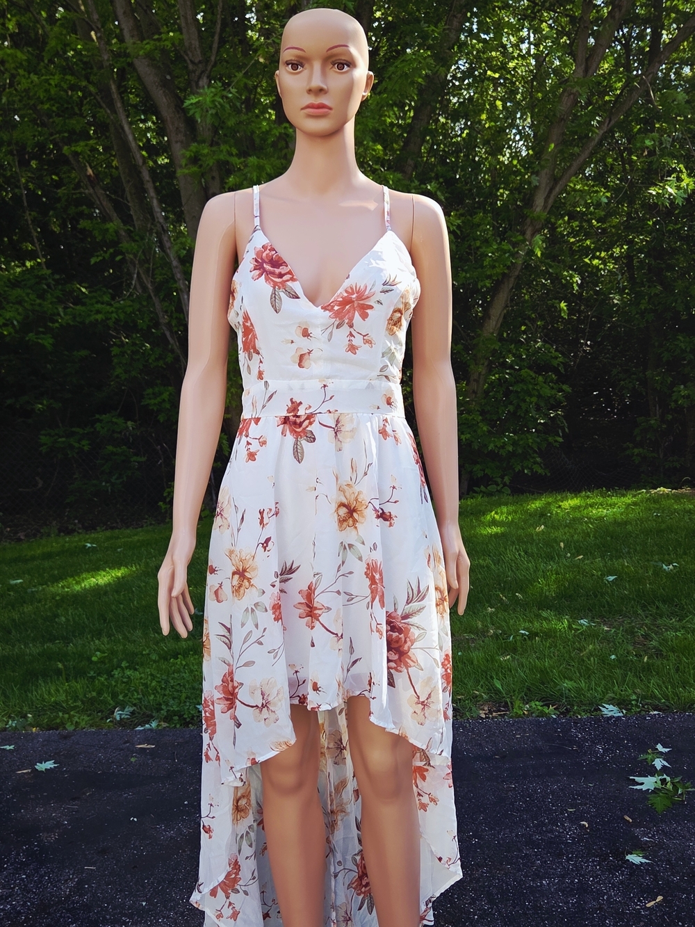 Rue21 White Floral High-Low Spaghetti Strap Dress
